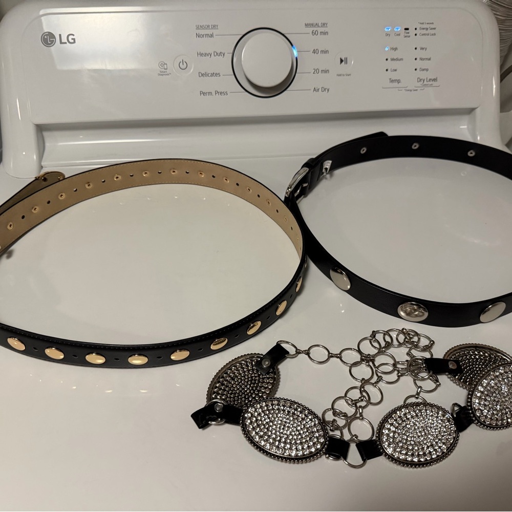 Black Studded Rhinestone Chain Belts Set - Women Accessories lot of 6 belts